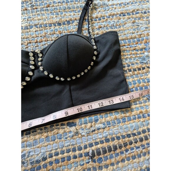 Haute Monde Cropped Bustier Top Large Rhinestones Bling Elastic Stretch Back - Picture 7 of 9